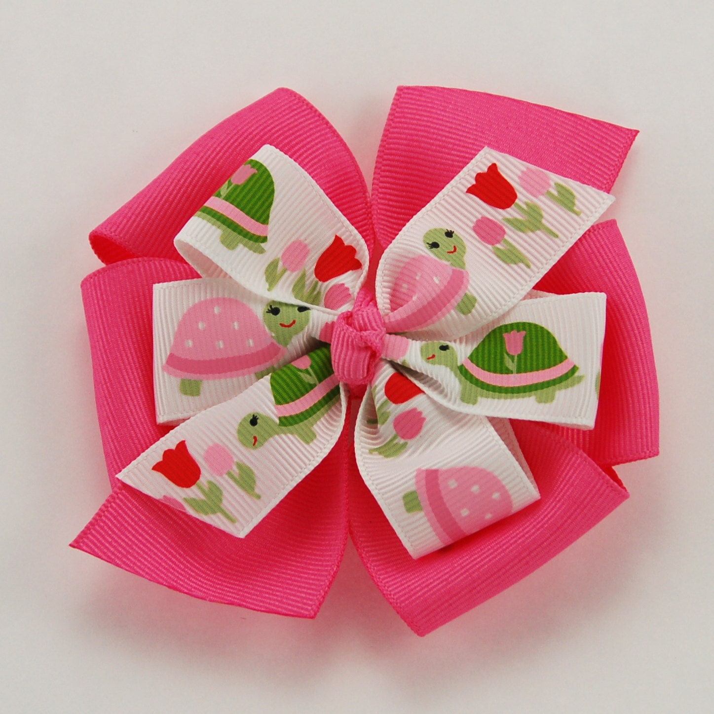 Turtles Layered Pinwheel Bow - M2MG Magenta, Apple Green, Hot Pink