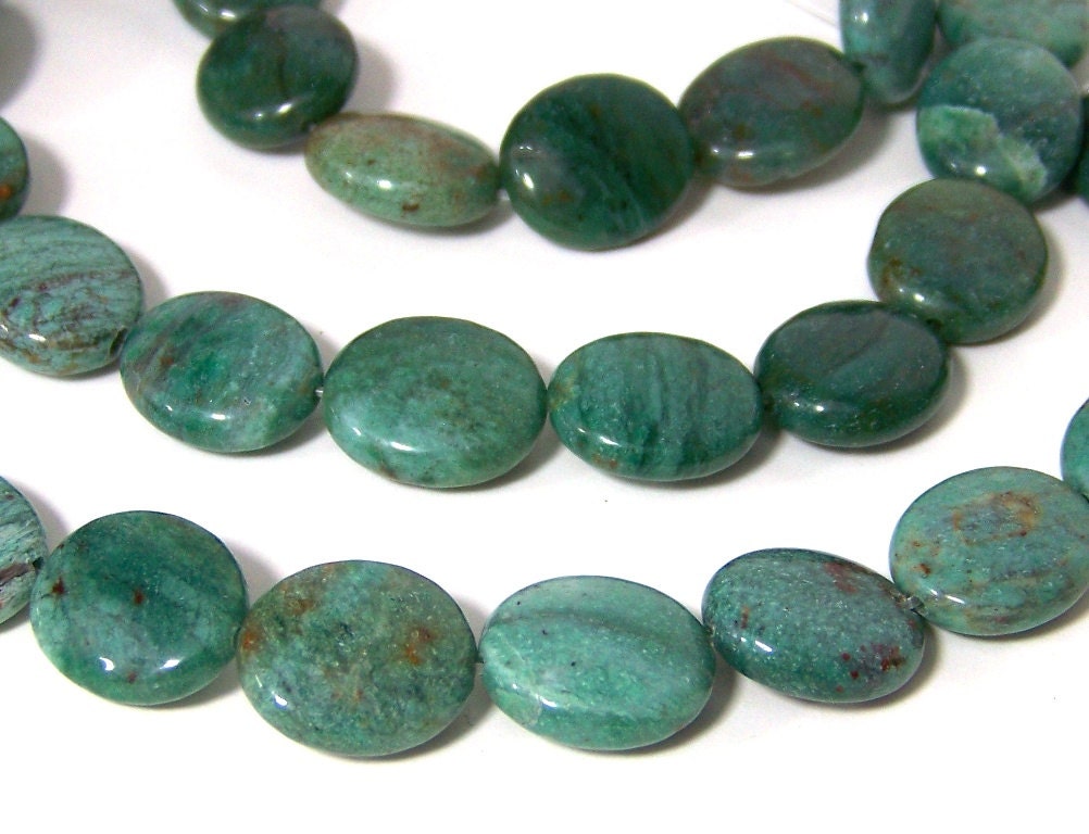 African Jade Beads,  16mm x 14mm flat oval gemstone, FULL strand (618S)