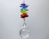m/w Swarovski 7 Color Chakra Crystal Octagons with Crystal Ball Suncatcher Prism Ornament