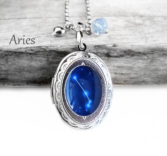 Happy Father's Day Sale - Handmade Resin "Aries" Constellation Sign Silver Oval Picture Locket Sterling Silver Necklace (Get 12% OFF)