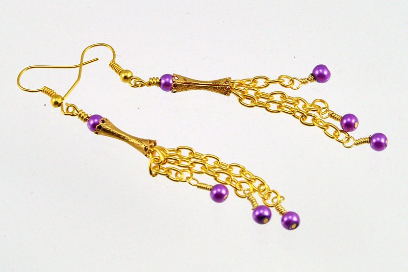 Gold - Chain - Pearl - Dangle - Beaded - Earrings