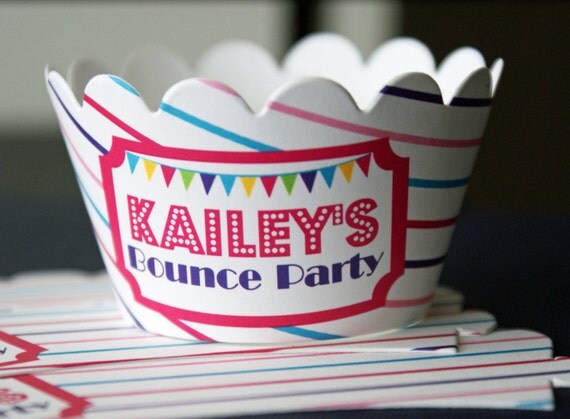 Set of 12 Girl's Bounce House Birthday Party Cupcake Wrappers Il_570xn