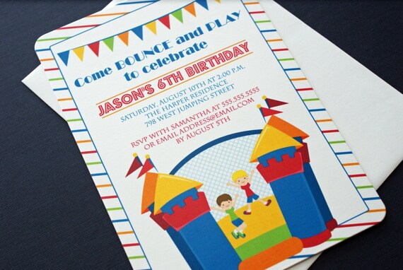 Printed boy's bounce house birthday party invitations - Digital Version Available Il_570xn