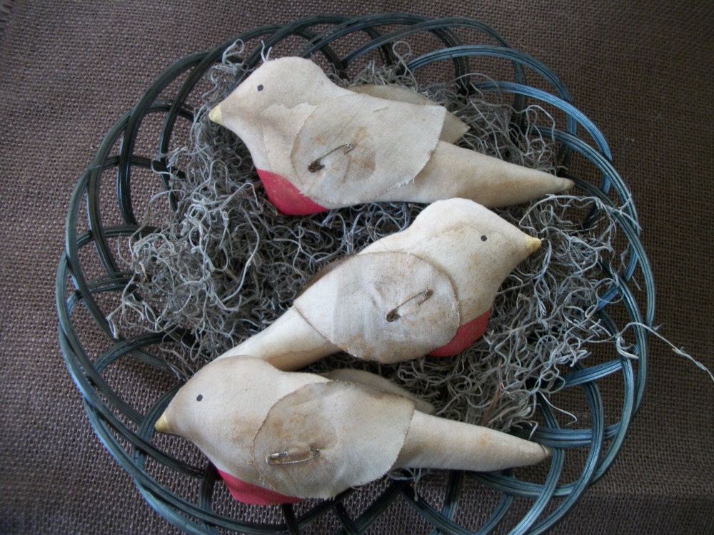 3 Primitive Spring Robin Bird Bowl Fillers