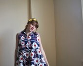 Cotton Floral Mod Dress - Big Daisy Dress - Red White and Blue Tent Mod Dress -