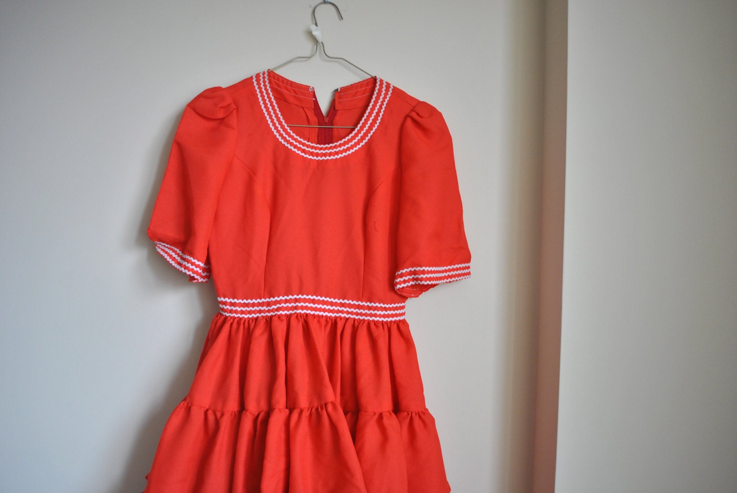 Bright Orange 1960s Dress -  Take Me Square Dancing Tonight Dress -  X Small Square Dance Dress - X Small Vintage Dress