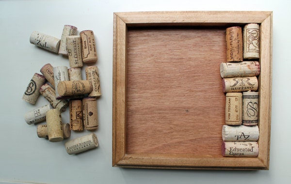 Wine Cork Trivet Kit - Reclaimed wood DIY craft kit -  light brown stain - DIY wine cork crafts