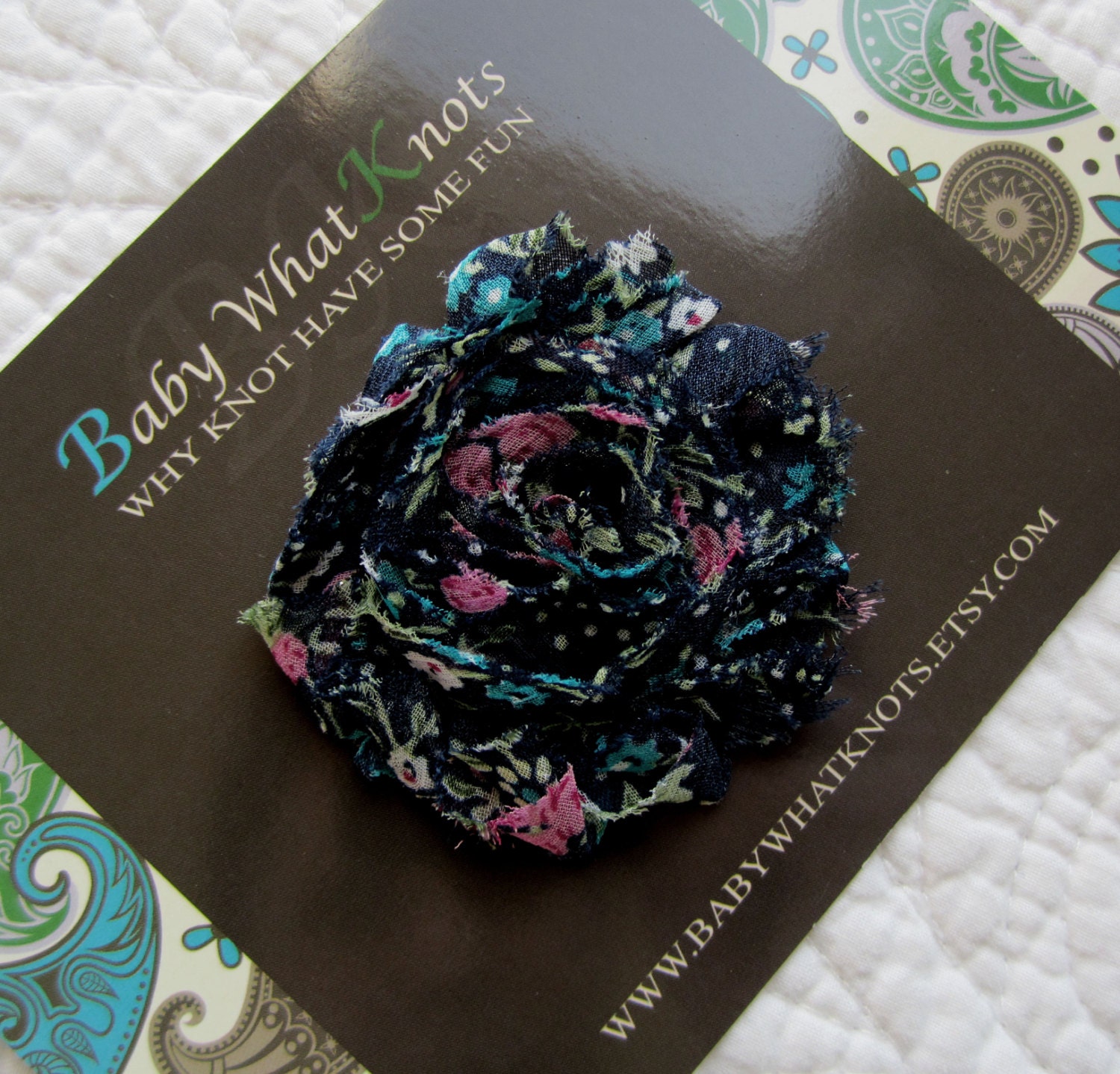 Navy Flower Hair Clip, Baby Shabby Chic Hair Clip, Chiffon Flower