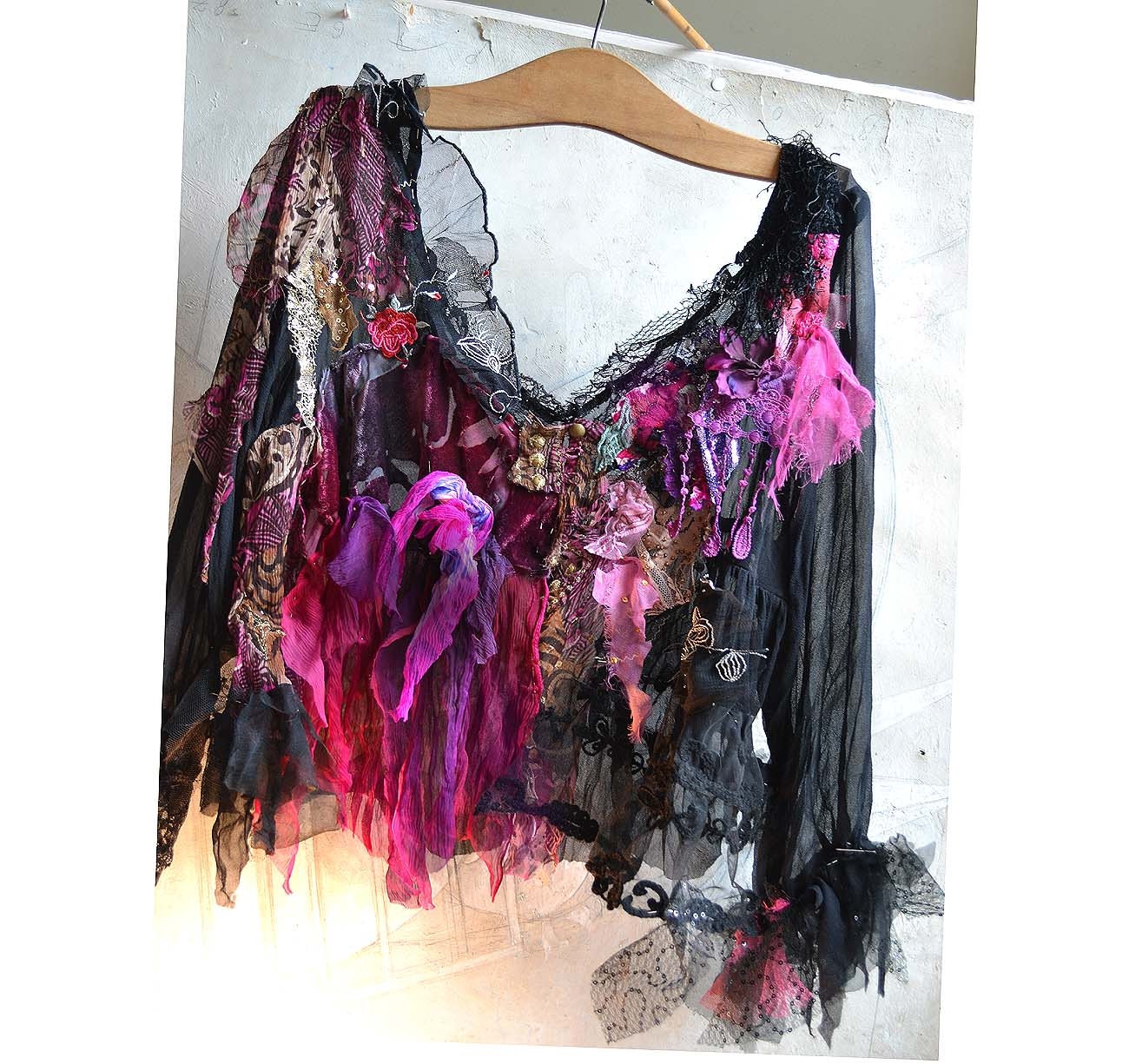 RESERVED for Rosy Unique Elegant Art To Wear Party Summer Jacket SPANISH EVENING Antique Tribal Boho Gipsy Hippie Gothic Romantic
