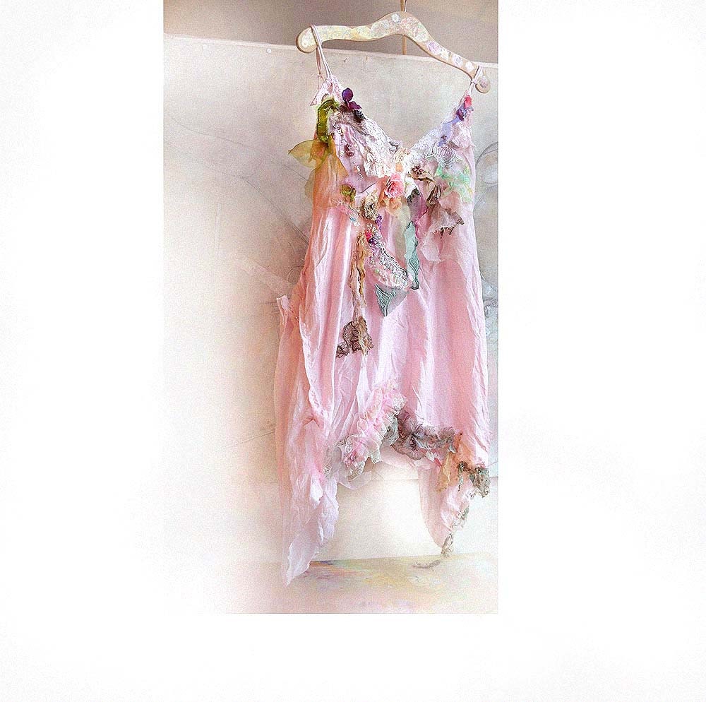 Lovely  Art Pale Pink Floaty Silk  Dress/Tunic/Apron SWEET GIRL Hippie Romantic  Boho  Rustic Country