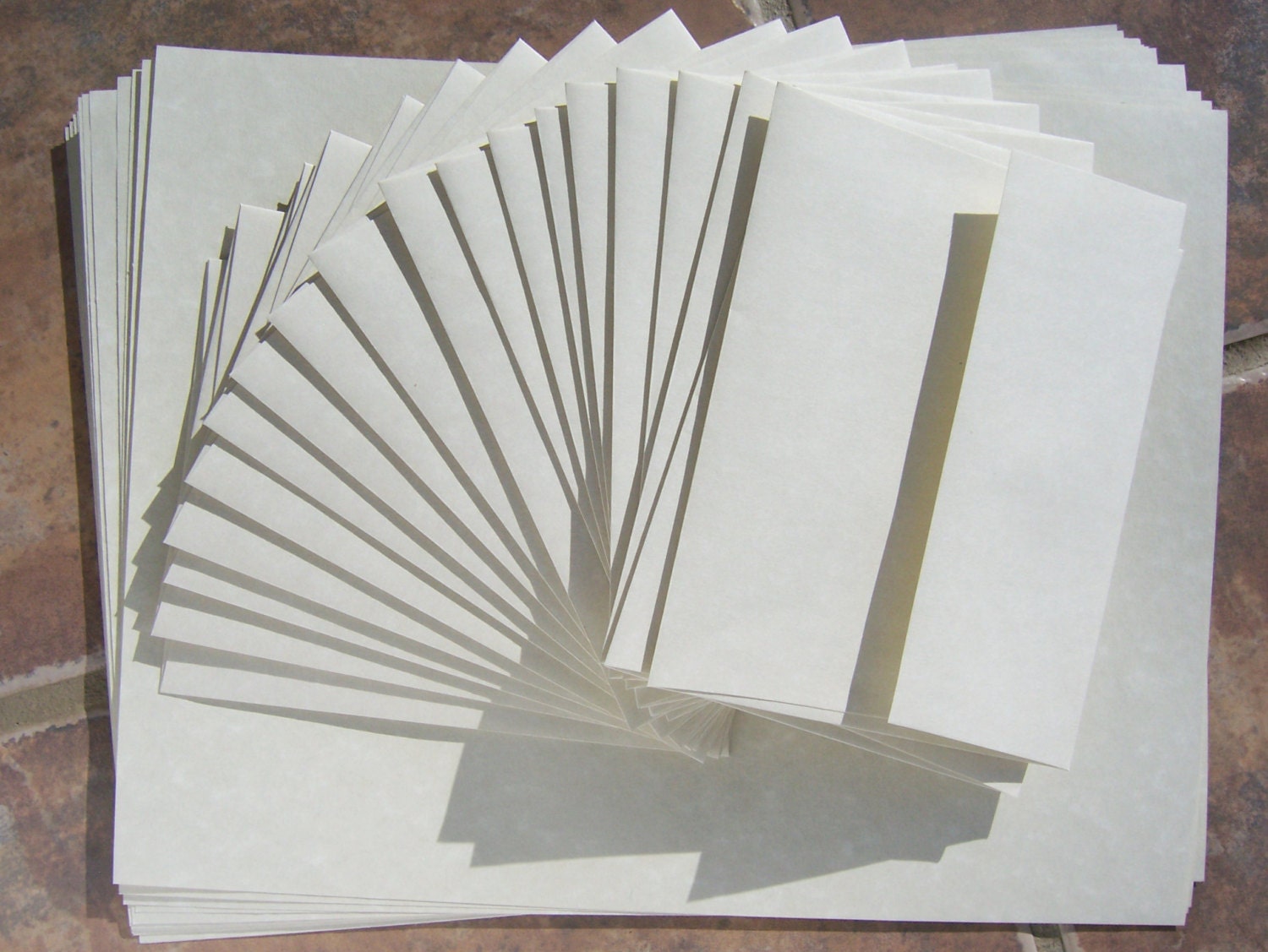 Envelopes matching paper stationery set. 40 pieces natural parchment for hand stamped note cards and printable files.