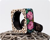 Rose Giungla bracelet set. Hand Painted Jewelry. Safari Flowers Lace Bangle Bracelet. Floral fashion. Bright colors. Square and slim