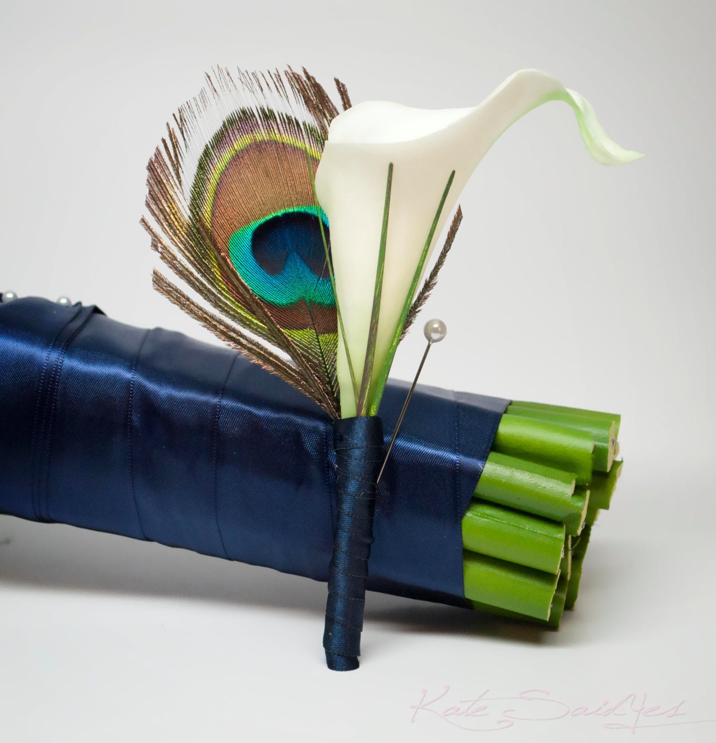 Peacock and Calla Lily Wedding Boutonniere