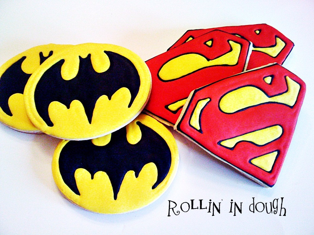 Batman Cookies, Superman Cookies, Batman Logo Cookies, Superman Logo Cookies - 1 Dozen