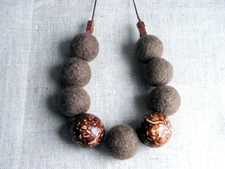 Brown Felted necklace Felt Necklace Merino Wool Felt Jewelry Eco friendly Necklace Beadwork - FabricFlowerBrooch
