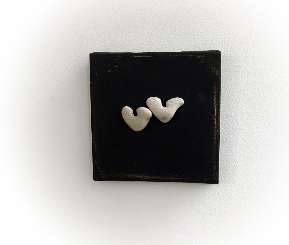Unique Wedding gift - Canvas Ready to Hang -  genuine Heart shaped stones rocks