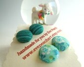 Two Pairs of Cover Button Earrings-Turquoise Blue And Aqua Blue Floral Cover Button Earring Set
