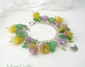 Spring Time Flower Bracelet Yellow and Green Bracelet with Bird Charm