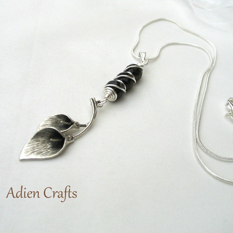 Lily Flower Pendant Wire Wrapped Necklace Smoky Quartz Gemstones Mothers Day Gift Wedding Gift
