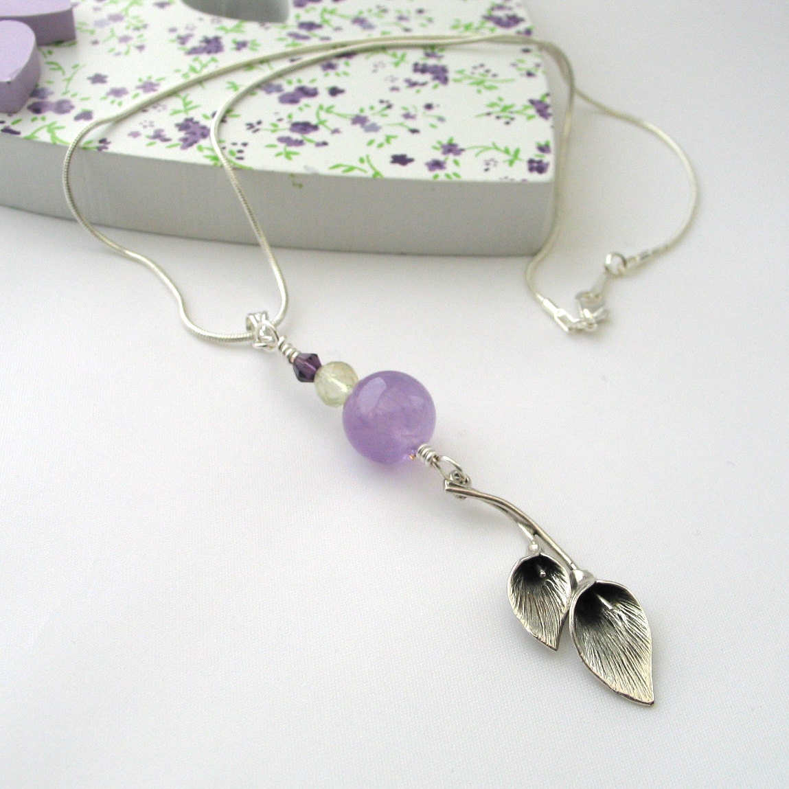 Amethyst Lily Flower Pendant, Wire Wrapped Necklace, Mothers Day Gift, Purple Jewelry