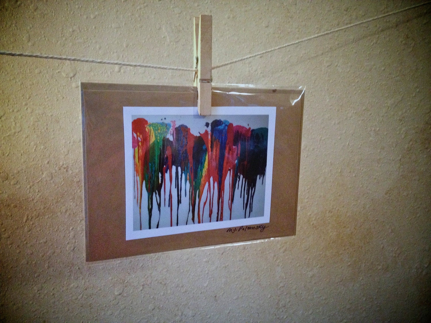 Colorful drop painting Fine art print greeting card. Paintings, collage, drawing prints. Kraft paper card, card with envelope