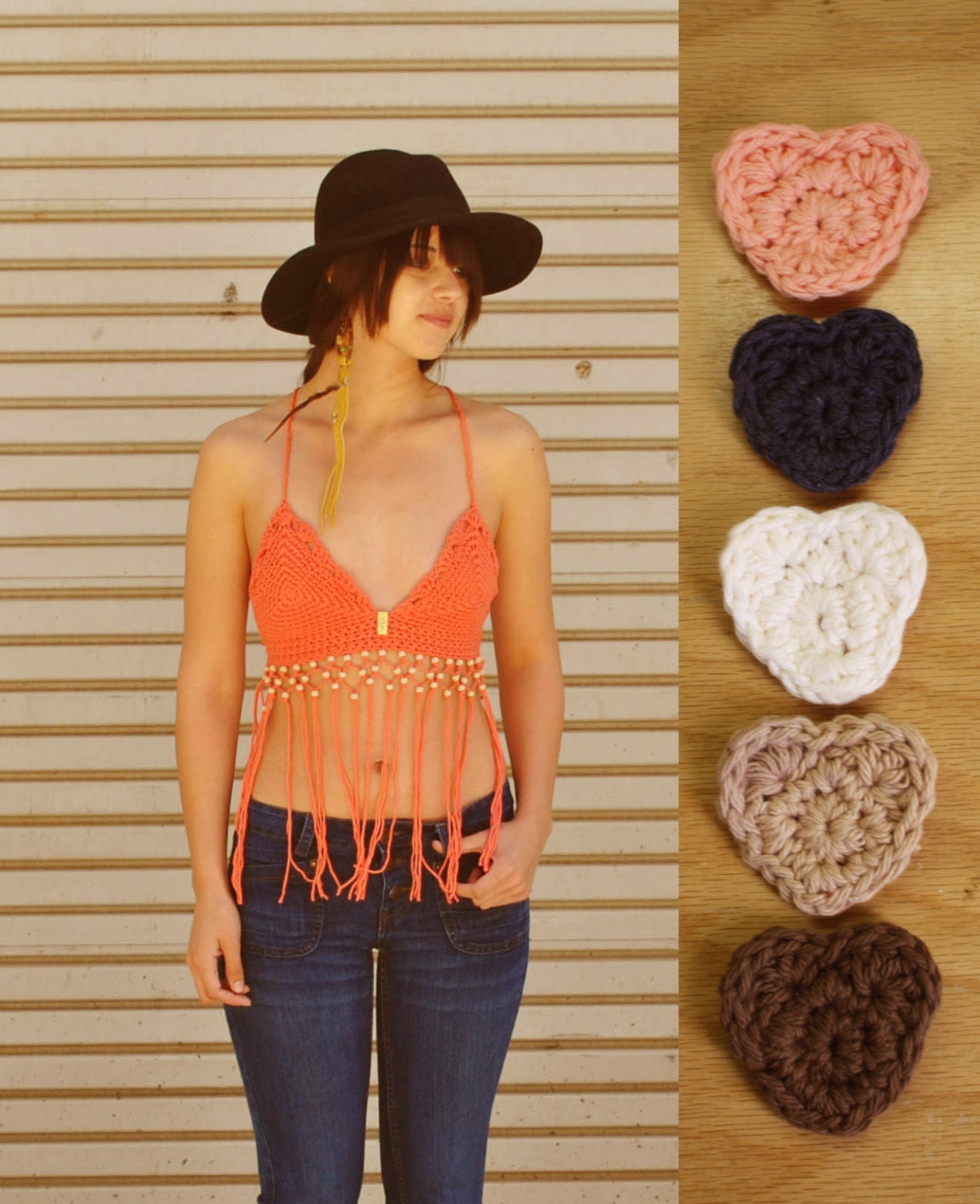 Coral Fringe Bikini / Beaded Halter / Festival / Gypsy Top CHOOSE YOUR COLOR