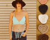 Mint Crochet Fringe Bikini / Beaded Festival Top / Gypsy Halter CHOOSE YOUR COLOR