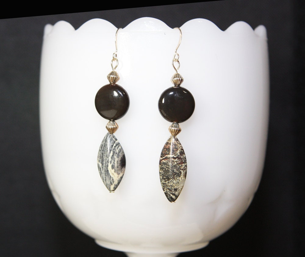 Smokey Brown Agate and Stone Earrings
