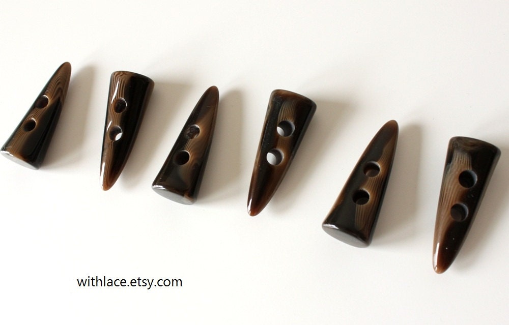 Set of 6 large faux horn buttons---brown and caramel colored