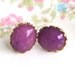 Vintage Purple Moonstone Oval Brass Scalloped Post Earrings - Wedding, Bridal, Bridesmaids, Upcycled