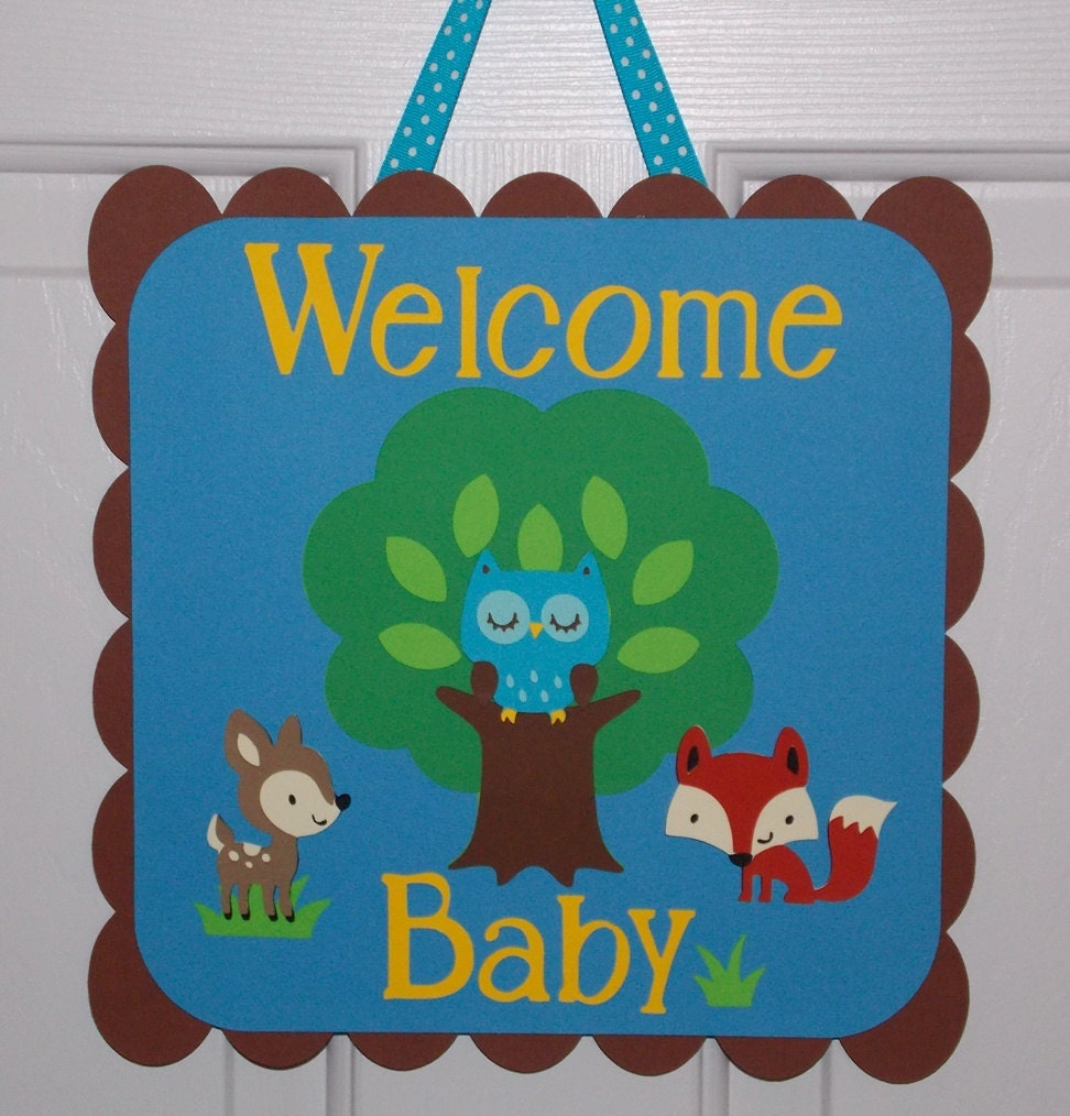 Woodland Wildlife Door Sign ... Forest Friends Baby Shower  Birthday ... fox deer owl ... MADE TO ORDER ... custom options available