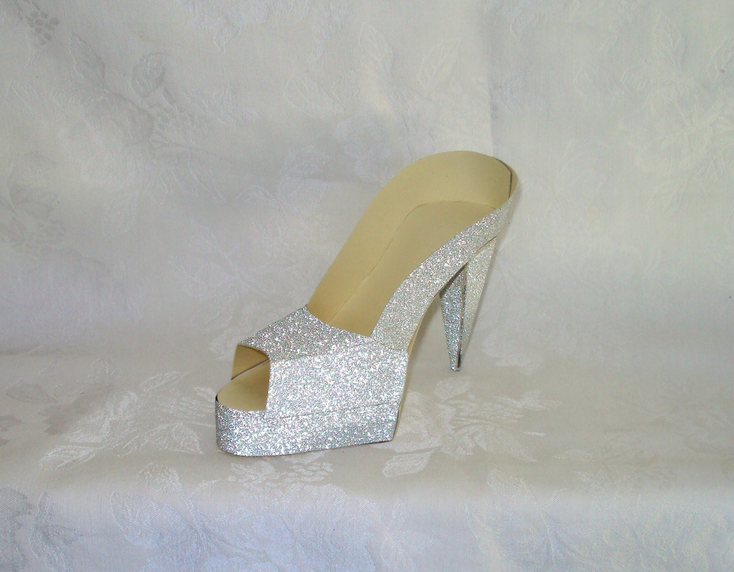 Silver Extreme High Heel Peep Toe Platform Paper Shoe Sculpture Original Design