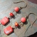 Vintage, Coral, Handmade, Lampwork, Dots, Spots, Circles, Stripes,Rectangle, Dangle, Charm, Earrings