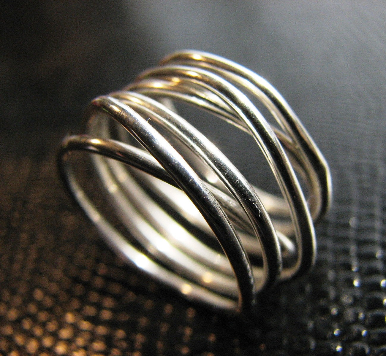 Wire wrapped recycled sterling silver ring from the Cypress Freeform Collection
