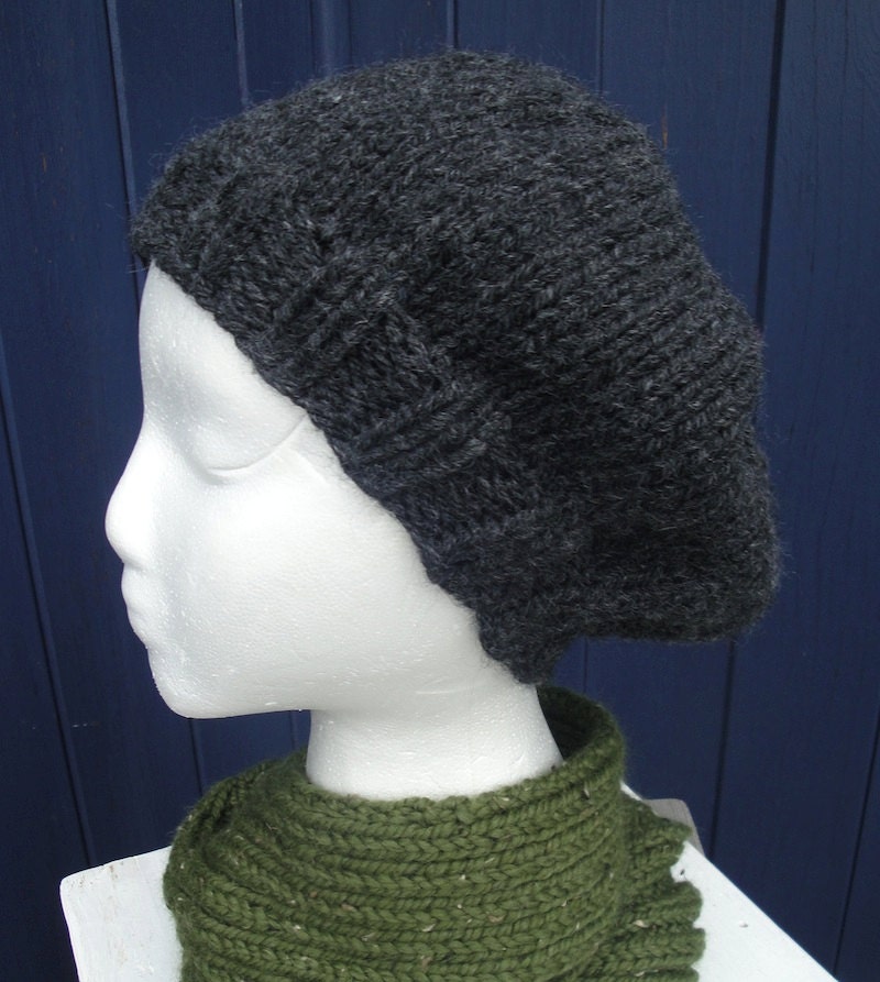 Clean and Casual Charcoal Beret. Thick and Warm. Free Shipping.