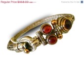 on sale Bracelet Braided Sterling Silver Designed  with  9k Gold and Garnet Gemstones Unisex