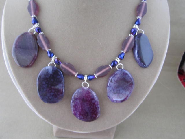 Purple Glass Beaded Bib Statement Strand Necklace