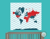 Worldmap Decal, Chevron World, 46X50 Inches, Nursery Decor, Baby Room, Play room, Boys room, Girls room