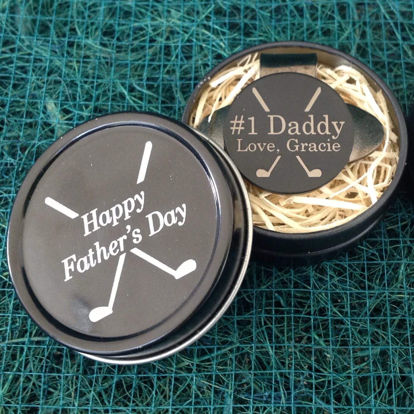Personalized Father's Day Gift / Grandpa - Engraved Golf Ball Marker / Hat  Clip - Free Engraving & Custom Tin Box