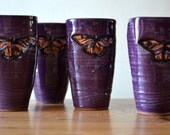 Monarch butterfly stoneware tumbler cup - plum