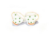 Green Polka Dot Teacup Earrings