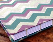 Medium Handbound Journal - A Zigzag Beauty - Silver, Teal and Purple Chevron