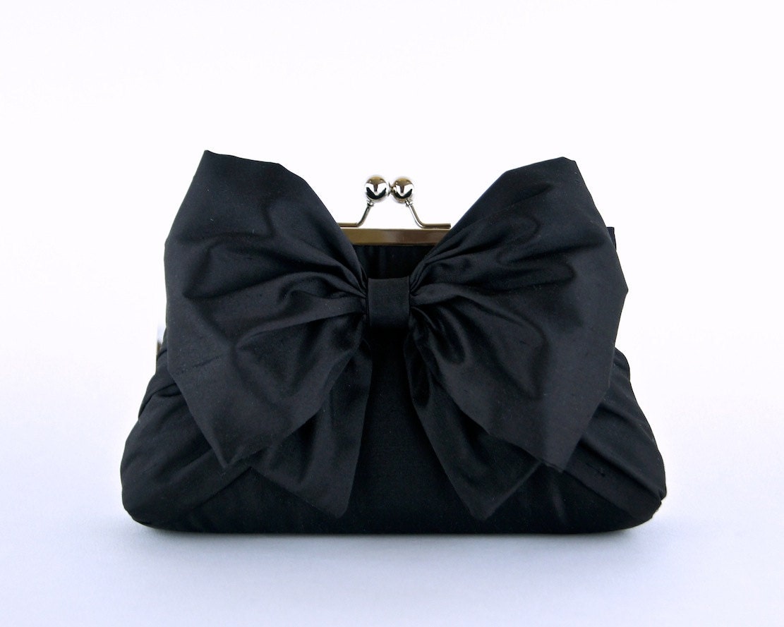 EllenVintage Silk Bow Clutch in Black, wedding clutch, wedding bag, bridesmaid clutch, Bridal clutch