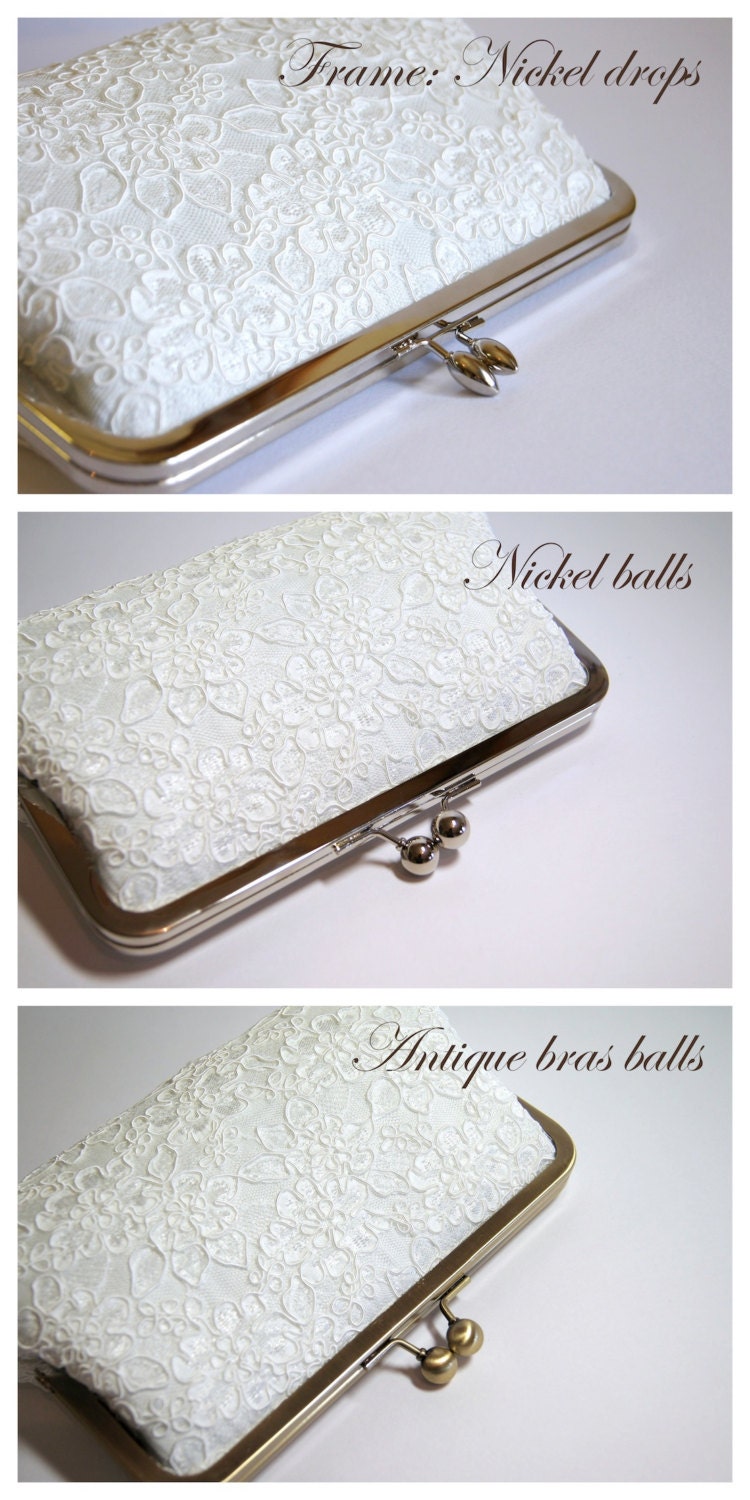 EllenVintage Alencon Lace Silk Clutch in Ivory, Choose your Frame, wedding clutch, wedding bag, bridesmaid clutch, Bridal clutch