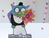 love - anniversary - card - owl - freestanding greeting - romantic - novelty - Owlington the third - red rose - love letter