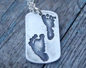 Little Piggy Custom Footprint Silver Dog Tag Necklace