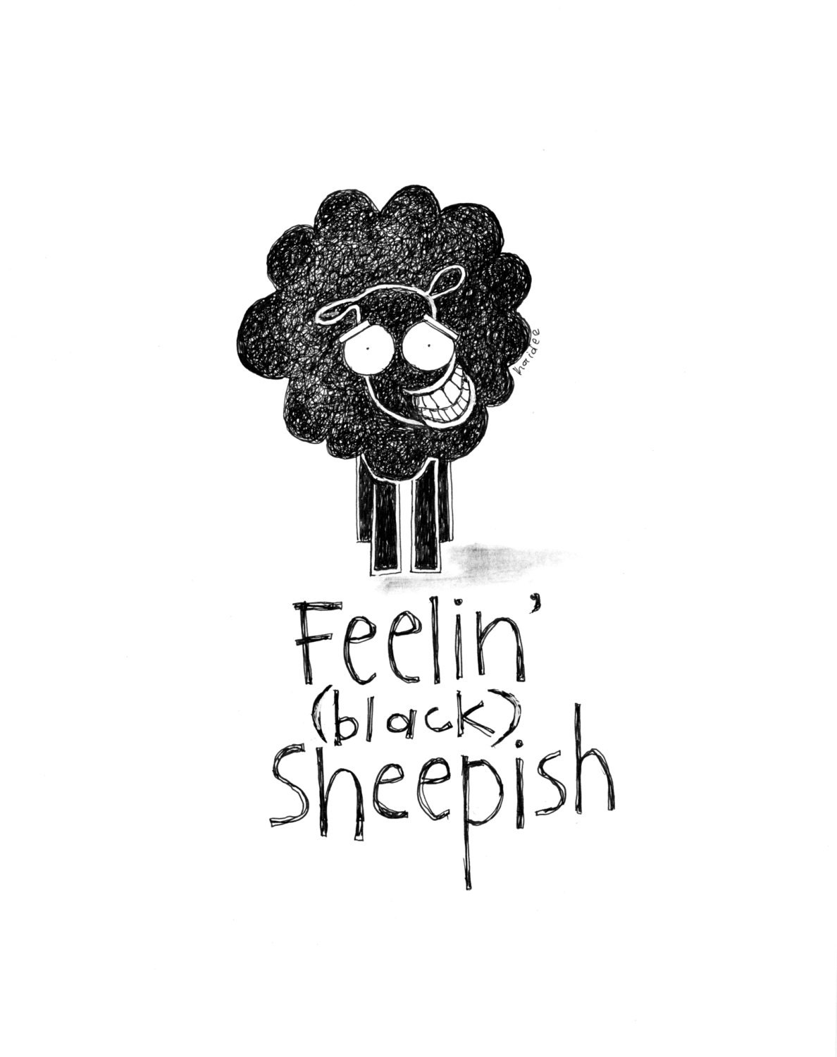 Feelin' (Black) Sheepish - Pen & Ink Illustration
