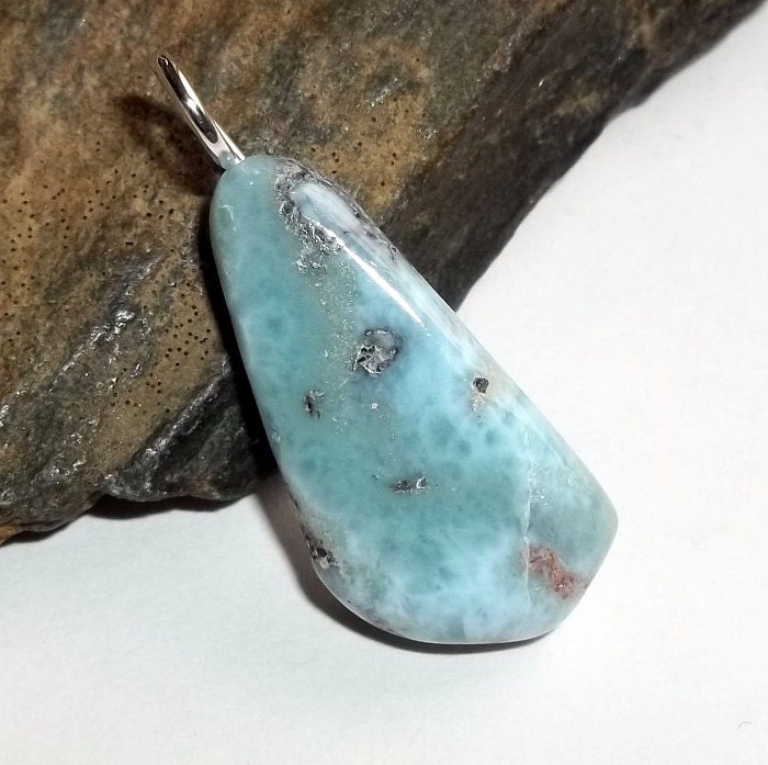 Blue Larimar Gemstone Pendant  Silver Energy earthegy Large