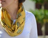 Infinity Scarf in Mustard - infinity loop gold yellow saffron flowers lightweight womens neckwear extra long wrap