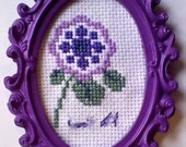 MATURE cross stitch framed art purple floral. F off.